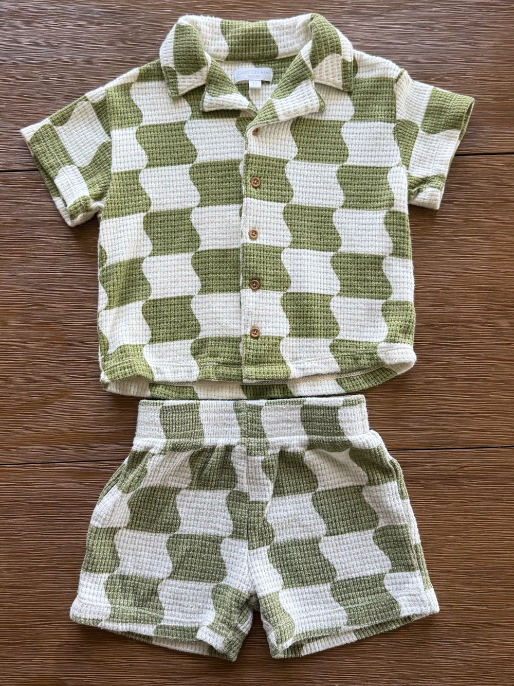 Toddler Wavy Checkered Knit Button-down Shirt and Shorts Set from Grayson Mini
